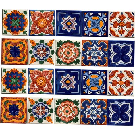 Lot de 20 Autocollants en Carrelage Mexicain pour Décoration Murale de Cuisine en Pvc (1/5)