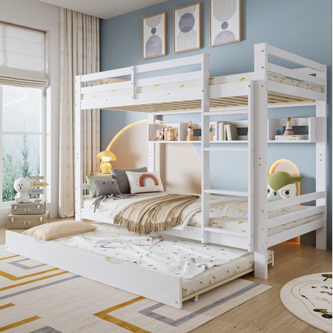 Bett Etagenbett Kinderbett ausziehbar 90x200 Regal OKMYHOME (1/5)