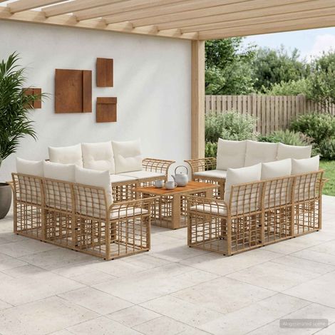 vidaXL Set Divano da Giardino 13 pz Naturale e Bianco Crema polyrattan (1/5)