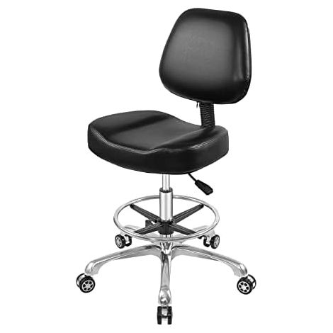 Tabouret roulant réglable très résistant avec roulettes pour bureau, maison, bureau, grande taille (1/5)