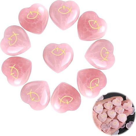 Glückssteine, 10 Stück natürliche herzförmige Edelsteine, Glückssteine, Heilsteine, farbenfroher herzförmiger Kristall, natürlicher Rosenquarz (1/5)