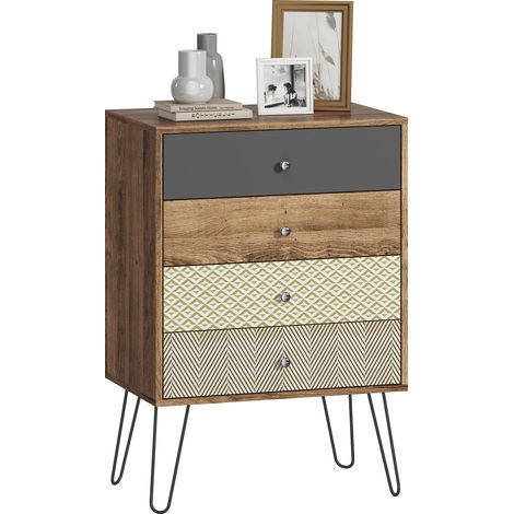 HOMCOM cómoda 4 cajones, cómoda dormitorio, con patas de horquilla de acero, cajonera para salón, oficina, estilo bohemio, 60x39x86 cm, multicolor