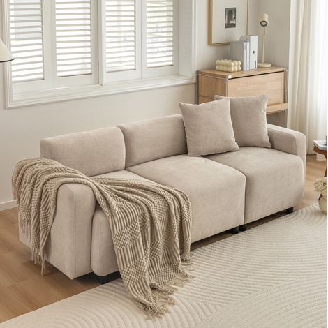 Divano dritto, divano lineare da 3 posti con cuscini, beige (1/5)