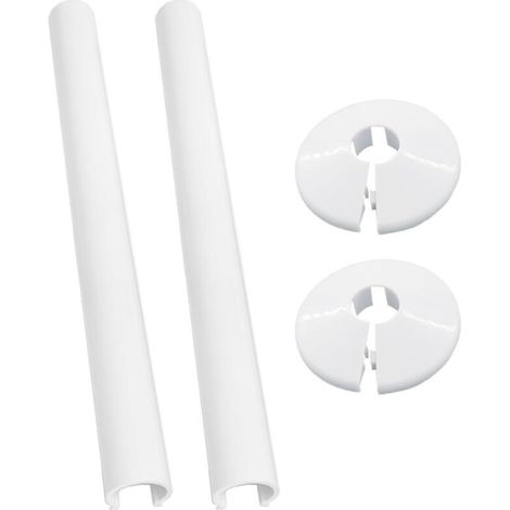 Ensemble de caches décoratifs pour tuyaux de 15 mm, cache décoratif pour tuyaux de radiateur, manchon décoratif blanc 15 x 200 mm, comprend 2 tuyaux et 2 caches. (1/4)