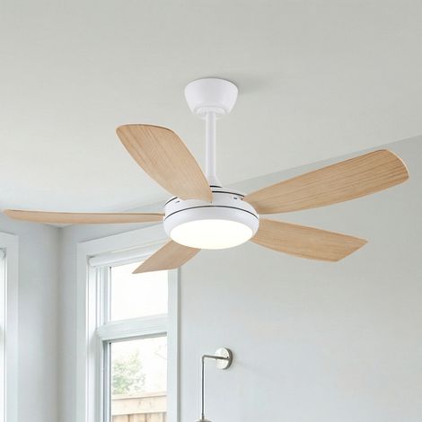 Parrot Uncle 42 Inch Ceiling Fan with Light, LED Ceiling Fan with Silent DC Motor, Remote Control Reversible Ceiling Fan, 6 Speed Dimmable Fan with Wood Effect 5 Blades for Bedroom Living Room (1/5)
