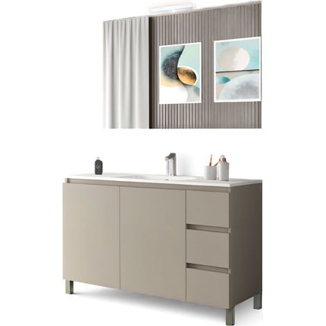 Mobile da Bagno a Terra con Lavabo 100 cm e Specchio Bali Light 2+3 Tortora (1/2)