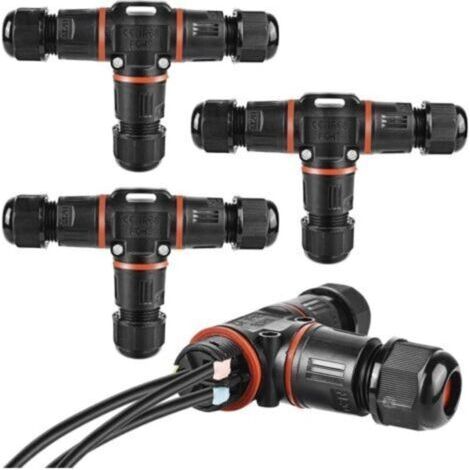 Connecteur de câble à 3 broches, IP68, boîte de jonction pour câble de terre de 3 à 12 mm de diamètre, boîte de jonction extérieure étanche, noir (1/5)