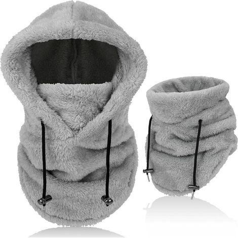 Winter Sturmhaube mit Kapuze für Damen und Herren, Fleece, winddicht, grau (1/5)