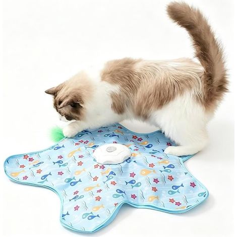 Juguete para gatos 2 en 1 de escondite, 70×10 cm, Juguete automático de escondite de 360°, Recargable por USB, Sensor de movimiento, Azul (1/5)