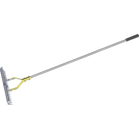 Râteau démoussoir 38 cm acier inoxydable efficace ergonomique pour retrait mousse pelouse feuilles mortes branchages jardin (1/4)