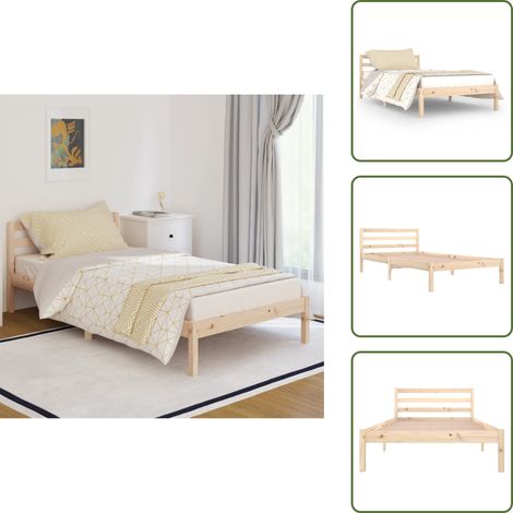 Massivholzbett Kiefernholz 100x200 cm - Massivholzbette - Kiefernholzbette - Holzkopfteil - Doppelbett - Bettgestell