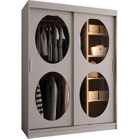 Armario Hartford 527, Cachemira, 200x150x62cm, Puertas de armario: Correderas, Número de estantes: 5, LED (1/5)