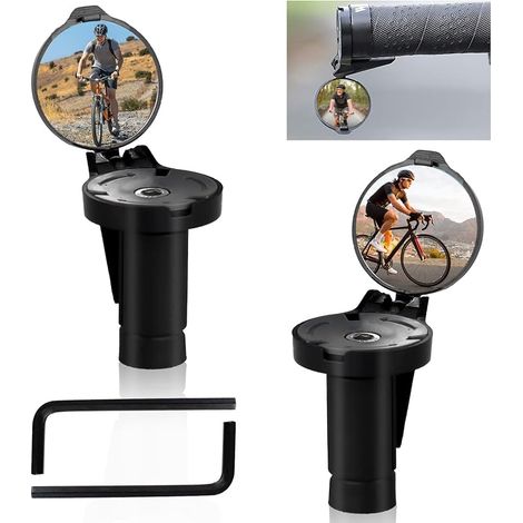 Rétroviseur Vélo Pliable Rétroviseur Guidon Vélo HD Champ de Vision 360° Pivotant et Réglable Miroir Convexe pour Vélo E-Bike Vélo de Route VTT 16-22mm Noir avec Vis et Clé Allen (1/5)