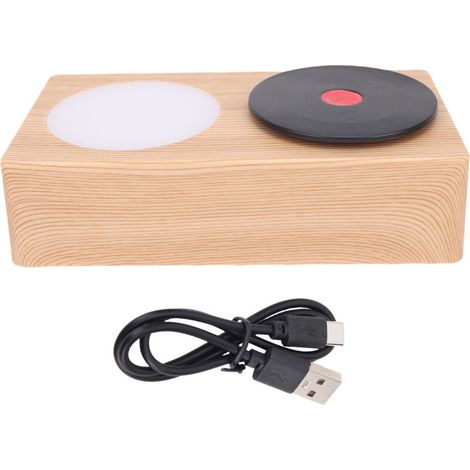 Jeffergarden Platine vinyle portable sans fil 5.0 avec enceinte Bluetooth et veilleuse intégrée, en bois, 3 modes, idéale pour la chambre. (1/5)