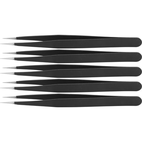 5Pcs Tweezers Stainless Steel AntiStatic Nipper Picking Tool Sewing Accessories Black(Straight Head ) (1/5)