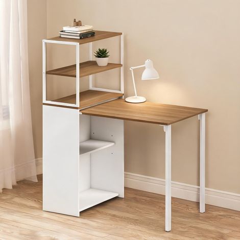 Bureau d'appoint escamotable en bois naturel avec étagères (1/5)