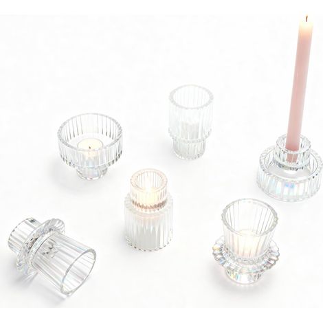 2-in-1-Kerzenhalter aus Klarglas – Moderner Kerzenhalter für Kerzen und Kerzen, 6er-Set mit 3 eleganten Designs, Hochzeitsdekoration, Weihnachtsdekoration und Wohnaccessoires (1/5)