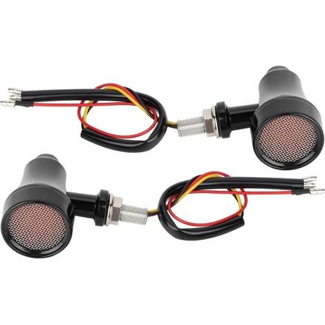Clignotants de moto, clignotants de moto rétro à mailles, boîtier métallique, feux de freinage et indicateurs à LED (noirs). (1/5)