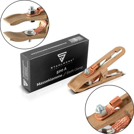 STAHLWERK Massezange Masseklemme Erdungsklemme bis 500A Vollmessing Schweißgerät (1/4)