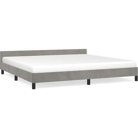Lit adulte pour 2 personnes avec tête de lit, Structure de lit, Assemblage Facile, Gris clair 200x200 cm Velours OIB1971E (1/5)