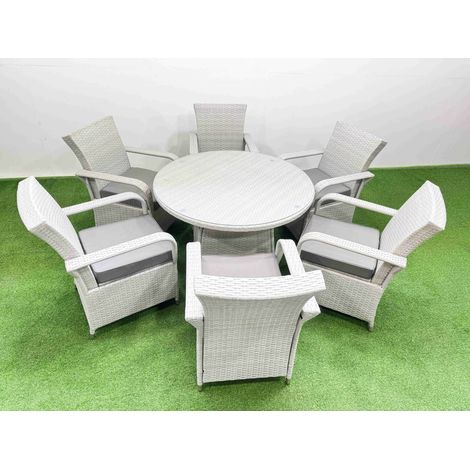 Fimous Wicker PE Rattan Garden Furniture Set Patio Outdoor 6 Chairs Plus Big Round Table Set Light Grey Mixed (1/5)