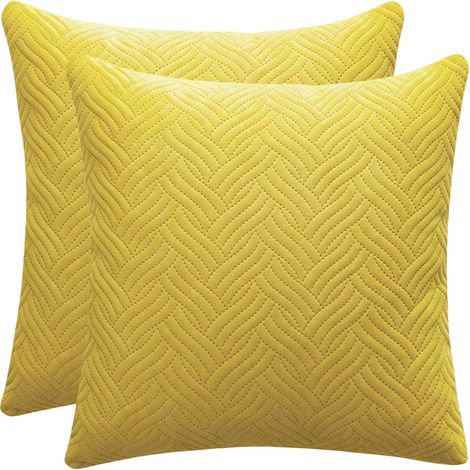 Funda de cojín decorativa (sin relleno), 45 x 45 cm, apta para sofás y camas, algodón acolchado, suave, juego de 2, color amarillo. (1/5)