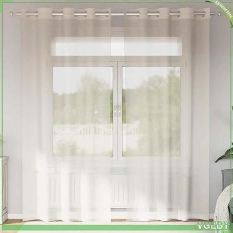 Rideau en voile - FAFEISY - 140x245 cm - Crème - Œillets - Lot 2 pcs (1/5)