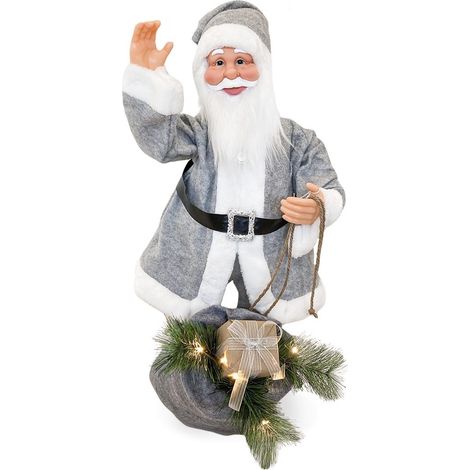 144209 Papá Noel vestido Gris Decoración navidad 80Hcm música luces y movimiento