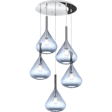Sospensione Contemp Tonda Kona Metallo Cromo Vetro Blu 5 Luci E27 (1/3)