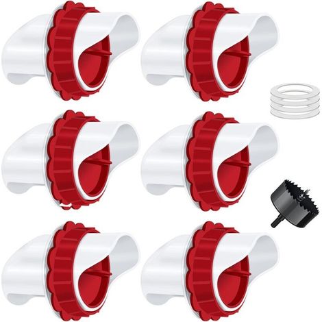 Mangeoire Poules, Mangeoire Poule Automatique, 6 Ports DIY Mangeoire à volaille Gravité Kit pour Seaux Tonneaux Bacs (1/4)