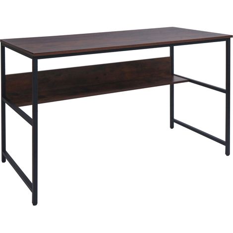 Scrivania tavolo tavolino ufficio HHG-649 metallo MDF melaminico 120x60cm legno scuro