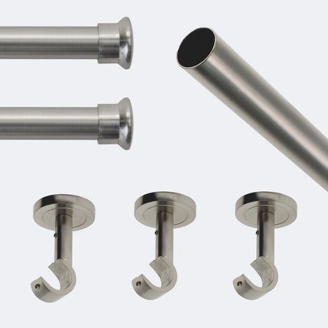 Kit de tringle à rideaux Nickel Mat 250cm Diam.20mm Embout Chapeau - Fixation Plafond - Boulet (1/3)
