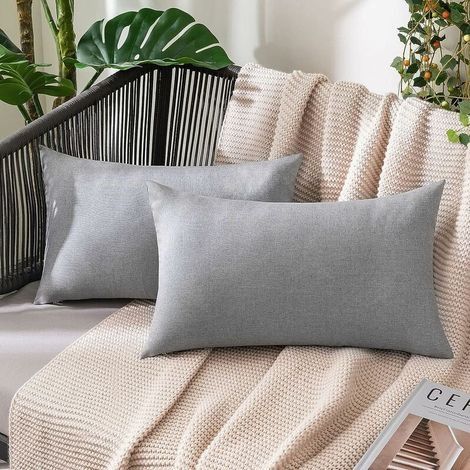 Lot de 2 Taie d'oreiller Extérieure Imperméable en Polyester Doux avec Surface Hydrofugfe Housse de Coussin de Jardin Décoratif pour Salon Chambre 30x50cm Gris (1/5)