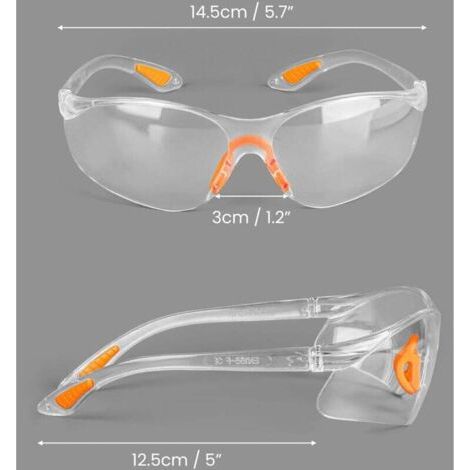 NALOOKAMIC Lunettes de Protection Transparentes - Lot 24x Lunette de Protection Travail Bricolage Chantier Chimie Lycee - Surlunettes Verres Plastique Pont-de-Nez et Embouts Caoutchouc (1/3)