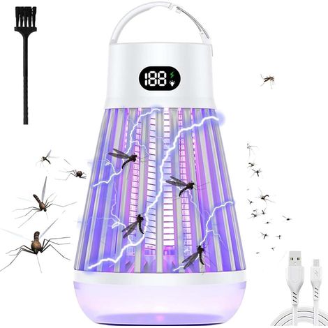 Lampe anti-moustiques avec veilleuse,répulsif à mouches électrique, nouveau piège à moustiques suspendu sans fil 2 en1,intérieur et extérieur (blanc)