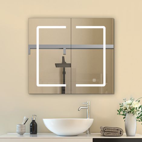 Badschrank Badezimmerschrank Hängeschrank Wandschrank Spiegelschrank Bad mit LED 80x70cm
