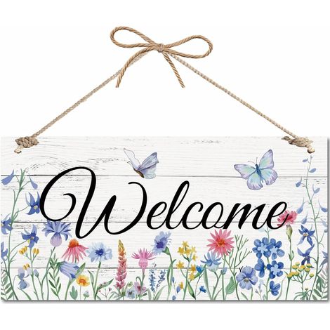 Panneau Bienvenue Suspendre Porte D'Entrée,Jardin,Cour,Décoration Murale Suspendre,Plaque Bois Rustique,Décoration Maison Rétro Vintage,Cadeau pour,Famille,Pendaison Crémaillère,30x15cm (1/5)
