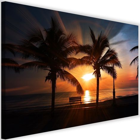 Tableau sur toile Palmiers mer coucher de soleil 60x40 (1/5)