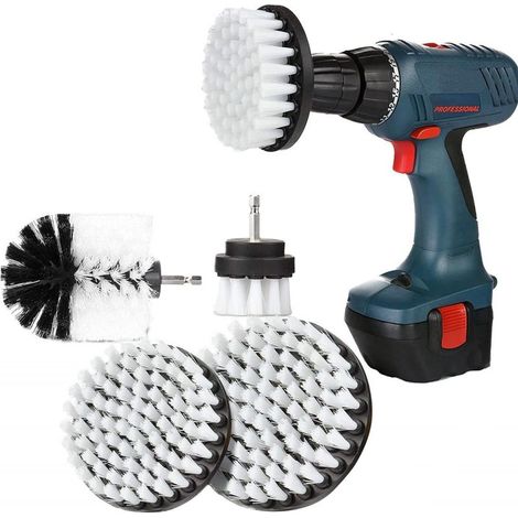 Brosse de Nettoyage pour Perceuse 4 Pièces, Brosse Rotative Nettoyage de 2'' / 3,5'' / 4'' / 5'' pour Perceuse Electrique Brosse Perceuse Nettoyage à Poil Souple pour Tapis (Blanc) (1/5)