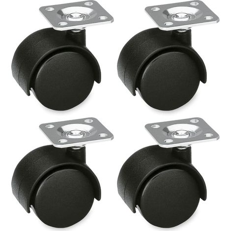 Lot de 4 roulettes pour Meubles avec Plaque en Acier Dimensions : Ø 35 mm Charge Maximale par Roulette : 25 kg Fabriquées en Nylon Couleur Noir sans Frein (1/5)