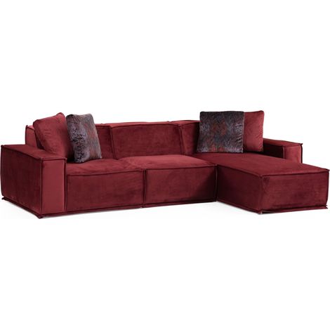 Canapé d'angle modulable velours bordeaux Kego L 300 x P 170cm-angle droit (1/5)