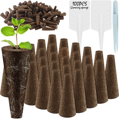 (Lot de 100 pièces) 100 éponges de germination pour semis, éponges de remplacement pour la croissance des racines, bouchons de démarrage pour semis, culture hydroponique. (1/4)