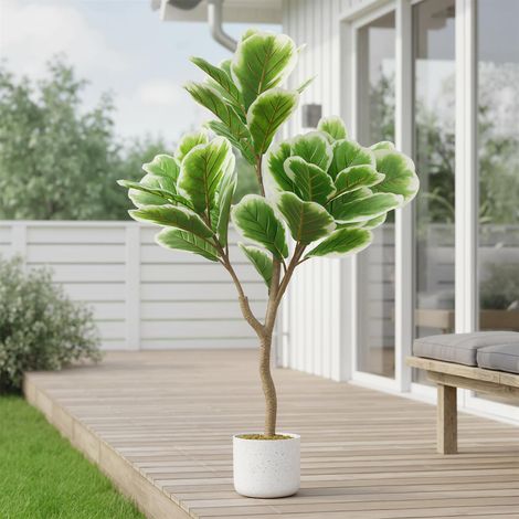 Figuier artificiel 100 cm, Ficus lyrata réaliste avec pot ornemental, plante décorative facile d'entretien pour maison, bureau (1/5)