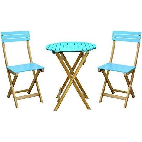 Vigor 9692105 Set Arredo Giardino in Legno di Acacia Tavolo Tondo 60 cm e 2 Sedie Pieghevoli colore Azzurro