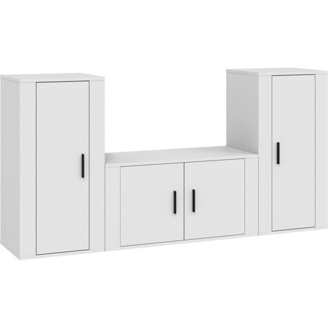 Conjunto de muebles mueble aparador TV televisión salón dormitorio salón 3 piezas madera contrachapada blanco 020024477