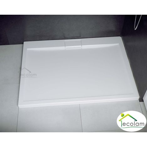 ECOLAM Receveur de douche plat rectangle Axim 100x80 cm, hauteur 4,5 cm profondeur 2,5 cm acrylique blanc + siphon + silicone, pose au sol possible (1/5)