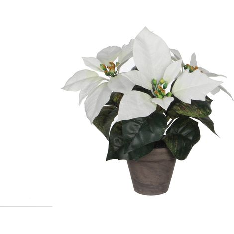 Mica Weihnachtsdeko Poinsettia weiß im Topf 25 x 9 cm grau