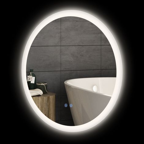 Miroir rond LED salle de bain Ø 60 cm mural – éclairage 3 couleurs, interrupteur tactile, 29 W, gris