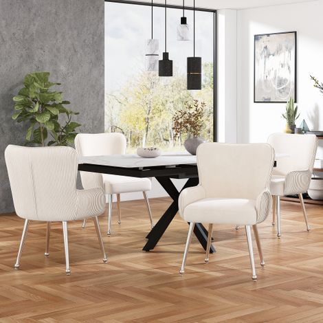 Lot de 2 chaises de salle à manger, pieds argentés, en velours, beige (1/5)