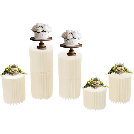 Lot de 7 Presentoir Blancs Pliable en Acrylique et Carton, Colonnes d'affichage rondes À Gâteaux Fleurs, Pour décorations de Buffet, Mariage, Anniversaire (3 pièces 3040 cm + 4 pièces 3030 cm) (1/5)